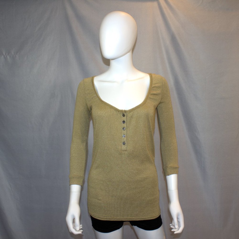 Michael Stars | Women's 3/4 Sleeve Top | Gold Metallic | Style 0176 | OS